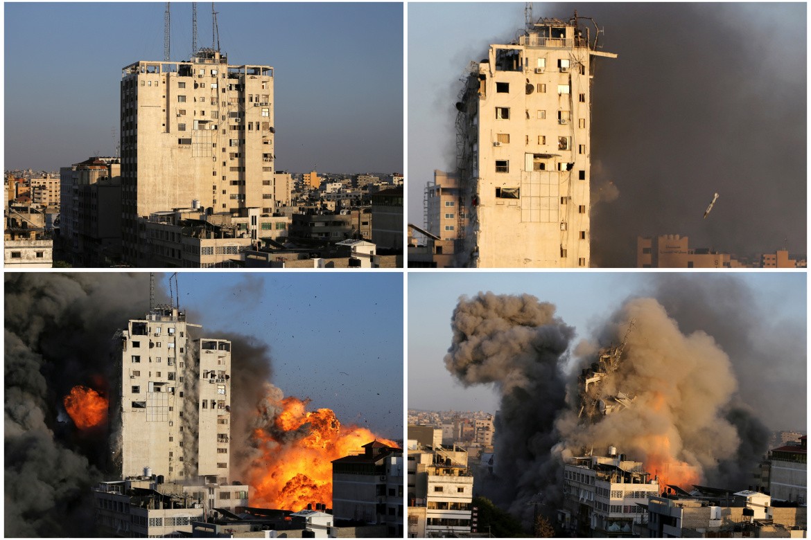 تصاعد الدخان جراء قصف الطيران الإسرائيلي لأحد الأبراج السكنية في غزة